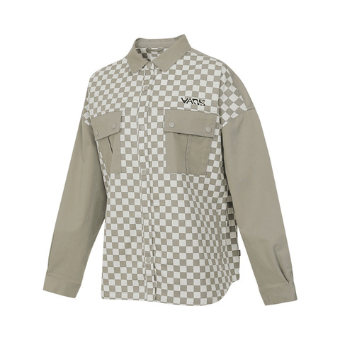 VANS范斯2025女子CHECKER BLOCKING SHIRT针织长袖衬衫VN000NFAEC6